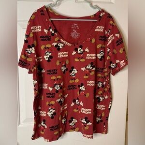Disney Red Mickey Mouse V-Neck All-Over Print Shirt